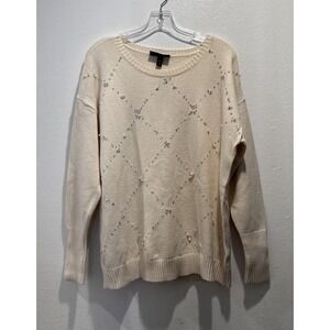 Lane Bryant Women's  Plus Size 18 20 Cream Embellished Sweater Bling Faux Pearl